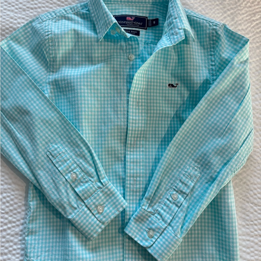 Vineyard Vines Boys Light Blue Gingham Shirt like-new